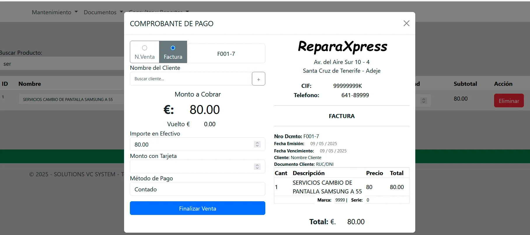 Módulo de facturación para talleres